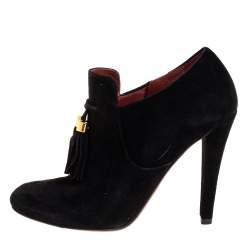 Pre Owned Gucci Black Suede Tassel Booties Size 38
