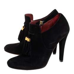 Pre Owned Gucci Black Suede Tassel Booties Size 38