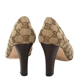 Pre Owned حذاء كعب عالي غوتشي كانفاس جي جي بيج مزين بالشعار كعب مربع سميك مقاس 39