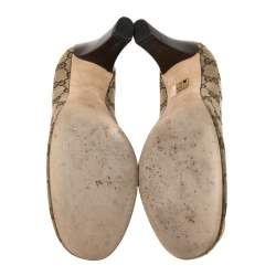 Pre Owned حذاء كعب عالي غوتشي كانفاس جي جي بيج مزين بالشعار كعب مربع سميك مقاس 39