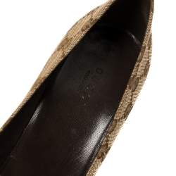 Pre Owned حذاء كعب عالي غوتشي كانفاس جي جي بيج مزين بالشعار كعب مربع سميك مقاس 39