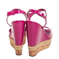 Pre Owned Gucci Pink Patent Leather Hollie Wedge Sandals Size 37.5