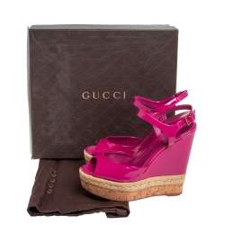 Pre Owned Gucci Pink Patent Leather Hollie Wedge Sandals Size 37.5