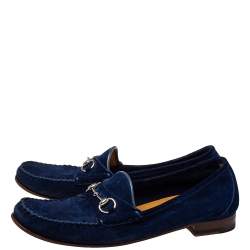 Pre Owned Gucci Blue Suede Horsebit Slip On Loafers Size 39.5