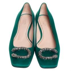 Gucci Green Satin Dionysus Ballet Flats Size 39