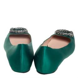 Gucci Green Satin Dionysus Ballet Flats Size 39