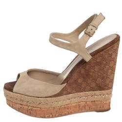 Pre Owned صندل غوتشي كعب روكي هولي سويدي بيج مقاس 37