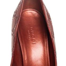 Pre Owned Gucci Brown Guccissima Leather Horsebit Peep Toe Platform Pumps Size 38.5
