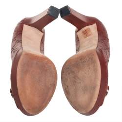 Pre Owned Gucci Brown Guccissima Leather Horsebit Peep Toe Platform Pumps Size 38.5