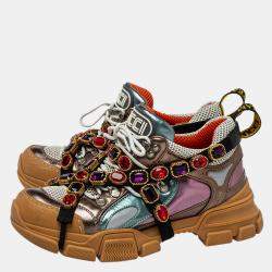 Pre Owned Gucci Multicolor Leather And Mesh Flashtrek Sneakers Size 39