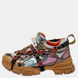 Pre Owned Gucci Multicolor Leather And Mesh Flashtrek Sneakers Size 39