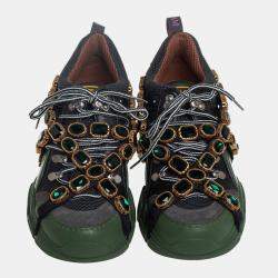 مملوكة مسبقًا Gucci Multicolor Mesh And Suede Flashtrek Removable Crystals Low Top Sneakers Size 39