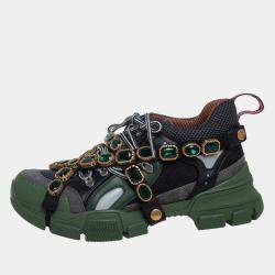 مملوكة مسبقًا Gucci Multicolor Mesh And Suede Flashtrek Removable Crystals Low Top Sneakers Size 39