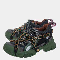 مملوكة مسبقًا Gucci Multicolor Mesh And Suede Flashtrek Removable Crystals Low Top Sneakers Size 39