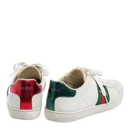 Pre Owned حذاء رياضي غوتشي إيس جلد مطرز بنحلة أبيض برباط مقاس 38