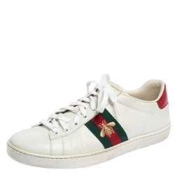 Pre Owned حذاء رياضي غوتشي إيس جلد مطرز بنحلة أبيض برباط مقاس 38