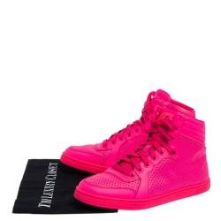 Gucci Neon Pink Perforated Leather Coda High Top Sneakers Size 38