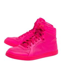 Gucci Neon Pink Perforated Leather Coda High Top Sneakers Size 38