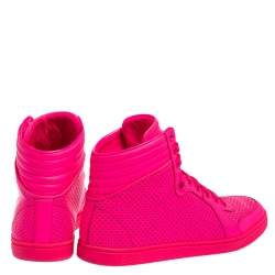 Gucci Neon Pink Perforated Leather Coda High Top Sneakers Size 38