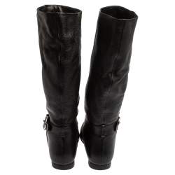 Pre Owned Gucci Black Leather Knee Length Boots Size 40
