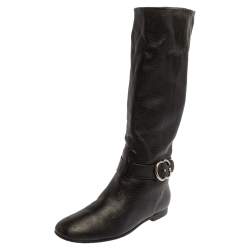 Pre Owned Gucci Black Leather Knee Length Boots Size 40