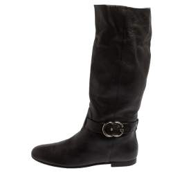 Pre Owned Gucci Black Leather Knee Length Boots Size 40