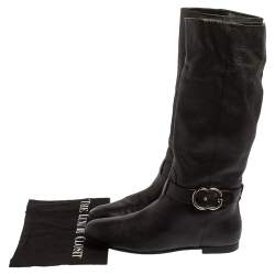 Pre Owned Gucci Black Leather Knee Length Boots Size 40