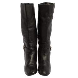Pre Owned Gucci Black Leather Knee Length Boots Size 40