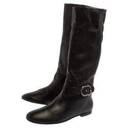 Pre Owned Gucci Black Leather Knee Length Boots Size 40
