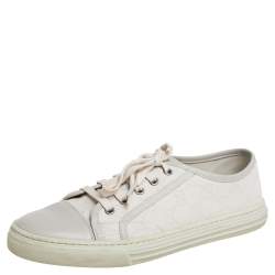 مملوكة مسبقًا حذاء رياضي غوتشي جلد وكانفاس جي جي سوبريم كريمي/رصاصي مقدمة بيضاء منخفض من أعلى مقاس 39