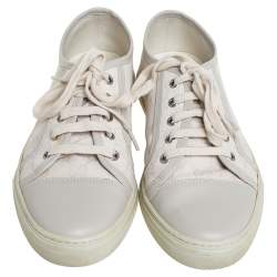 مملوكة مسبقًا حذاء رياضي غوتشي جلد وكانفاس جي جي سوبريم كريمي/رصاصي مقدمة بيضاء منخفض من أعلى مقاس 39