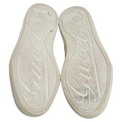 مملوكة مسبقًا حذاء رياضي غوتشي جلد وكانفاس جي جي سوبريم كريمي/رصاصي مقدمة بيضاء منخفض من أعلى مقاس 39