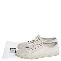 م ملوكة مسبقًا حذاء رياضي غوتشي جلد وكانفاس جي جي سوبريم كريمي/رصاصي مقدمة بيضاء منخفض من أعلى مقاس 39