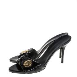 مملوكة مسبقًا صندل سلايد غوتشي هيستريا جلد لامع أسود مقاس 39