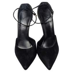 Gucci Black Suede Crystal Embellished Heel Ankle Strap Sandals Size 41