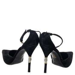 Gucci Black Suede Crystal Embellished Heel Ankle Strap Sandals Size 41