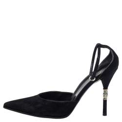 Gucci Black Suede Crystal Embellished Heel Ankle Strap Sandals Size 41