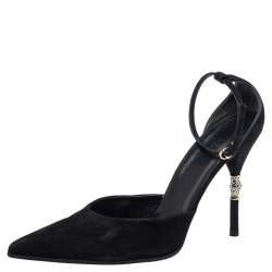 Gucci Black Suede Crystal Embellished Heel Ankle Strap Sandals Size 41