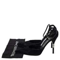 Gucci Black Suede Crystal Embellished Heel Ankle Strap Sandals Size 41