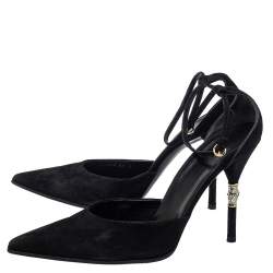 Gucci Black Suede Crystal Embellished Heel Ankle Strap Sandals Size 41