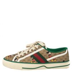 Pre Owned حذاء رياضي غوتشي ديزني إديشن كانفاس مقوي بني بعنق منخفض مقاس 38