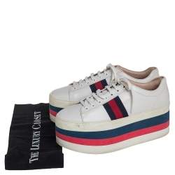 مملوكة مسبقًا Gucci White Leather Ace Platform Sneakers Size 38
