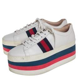 مملوكة مسبقًا Gucci White Leather Ace Platform Sneakers Size 38