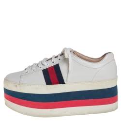 مملوكة مسبقًا Gucci White Leather Ace Platform Sneakers Size 38