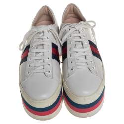 مملوكة مسبقًا Gucci White Leather Ace Platform Sneakers Size 38