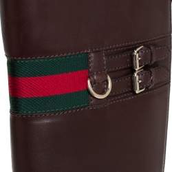 مملوكة مسبقًا Gucci Brown Leather Riding Web Detail Knee Length Boots Size 40.5