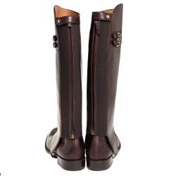 مملوكة مسبقًا Gucci Brown Leather Riding Web Detail Knee Length Boots Size 40.5