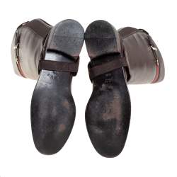 مملوكة مسبقًا Gucci Brown Leather Riding Web Detail Knee Length Boots Size 40.5