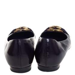 مملوكة مسبقًا حذاء فلات باليه غوتشي إبزيم حرفي جي متشابك جلد وجلد لامع أرجواني مقاس 38.5