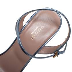 مملوكة مسبقًا صندل غوتشي كلوديا جلد أزرق بحزام للكاحل نعل سميك مقاس 38